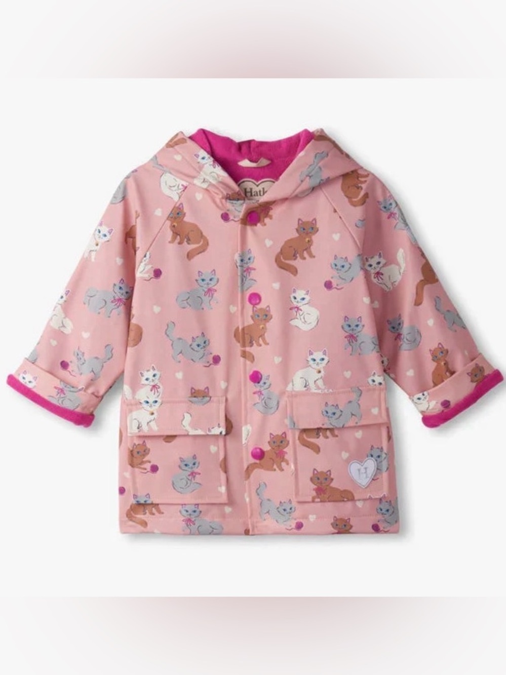 Hatley Pink Cat-Print Kids Raincoat with Hood